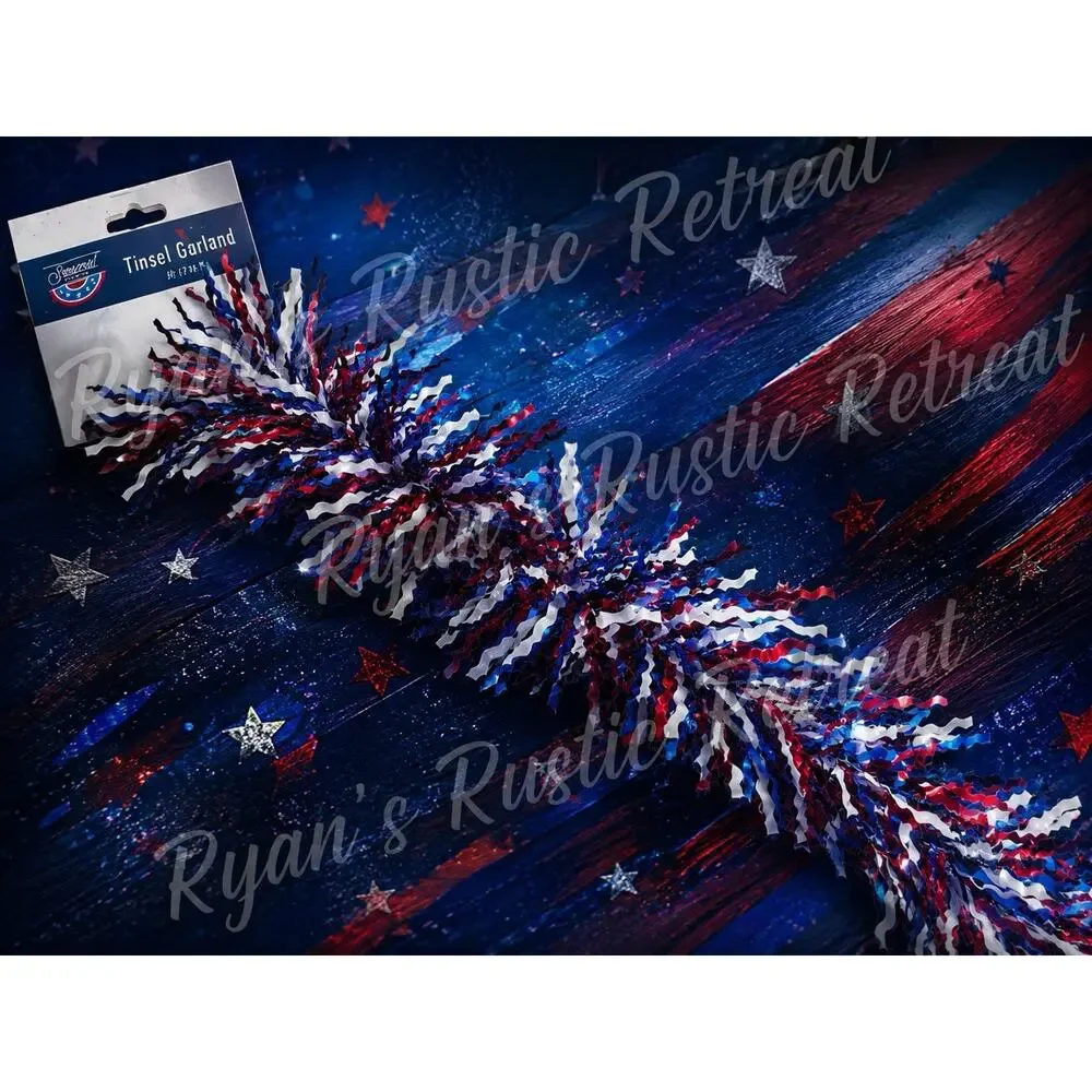 4th of July Tinsel Garland 6 Pack Red White Blue Patriotic 54ft